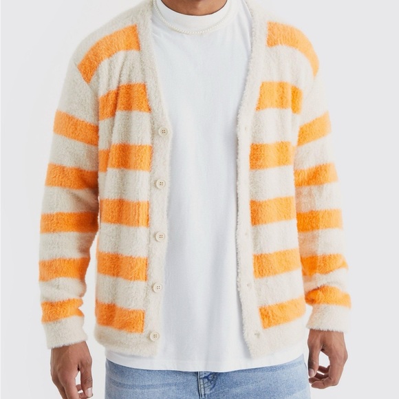 Boohoo Other - Oversized Stripe Fluffy Cardigan Size Medium